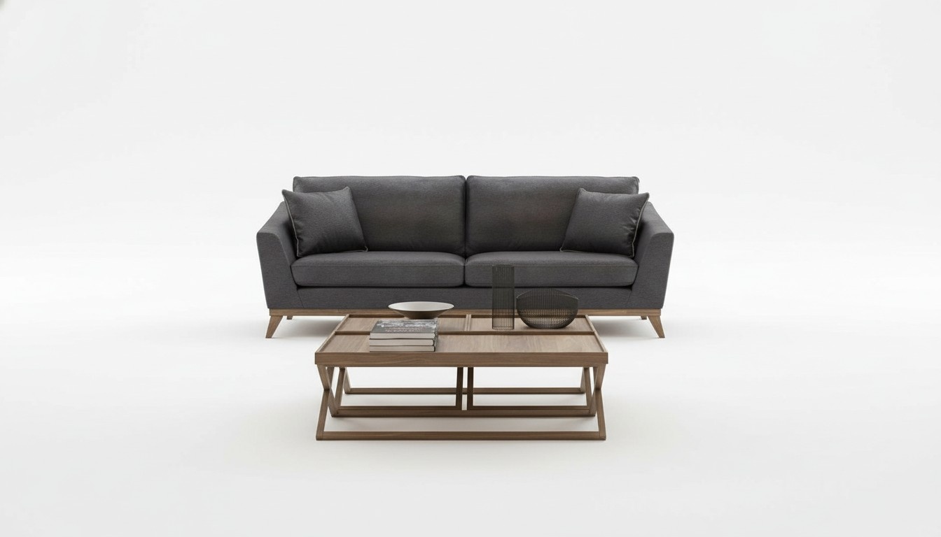 Modernes Wohnzimmer-Set Graues Sofa Couchtische Luxus HolzmÃ¶bel 4tlg