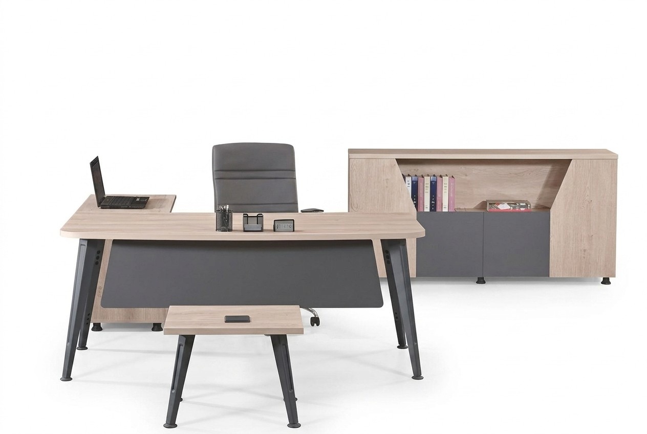 MÃ¶bel BÃ¼ro ArbeitszimmermÃ¶bel EckbÃ¼rotisch Set 3tlg Holz Grau Tisch