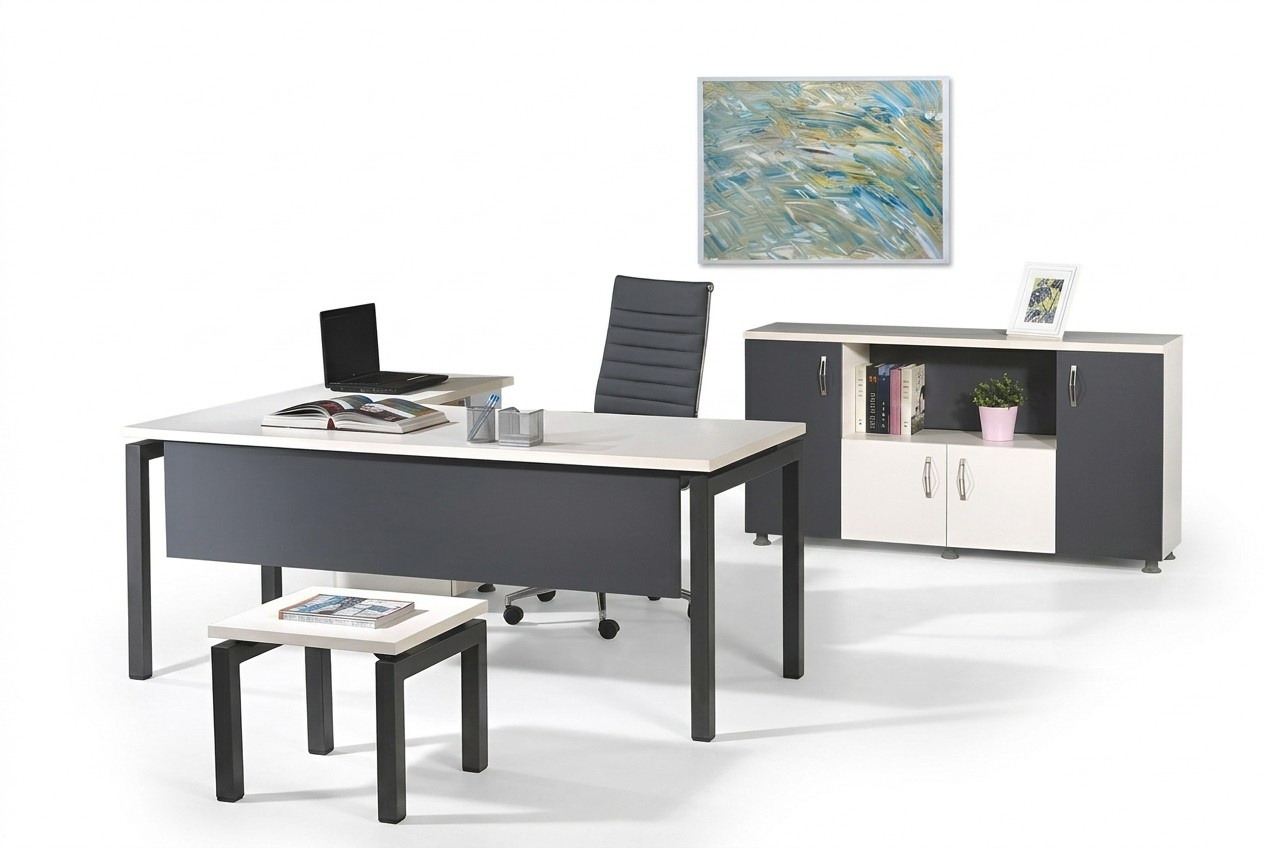 MÃ¶bel BÃ¼ro ArbeitszimmermÃ¶bel EckbÃ¼rotisch Set 3tlg Holz Grau Tisch