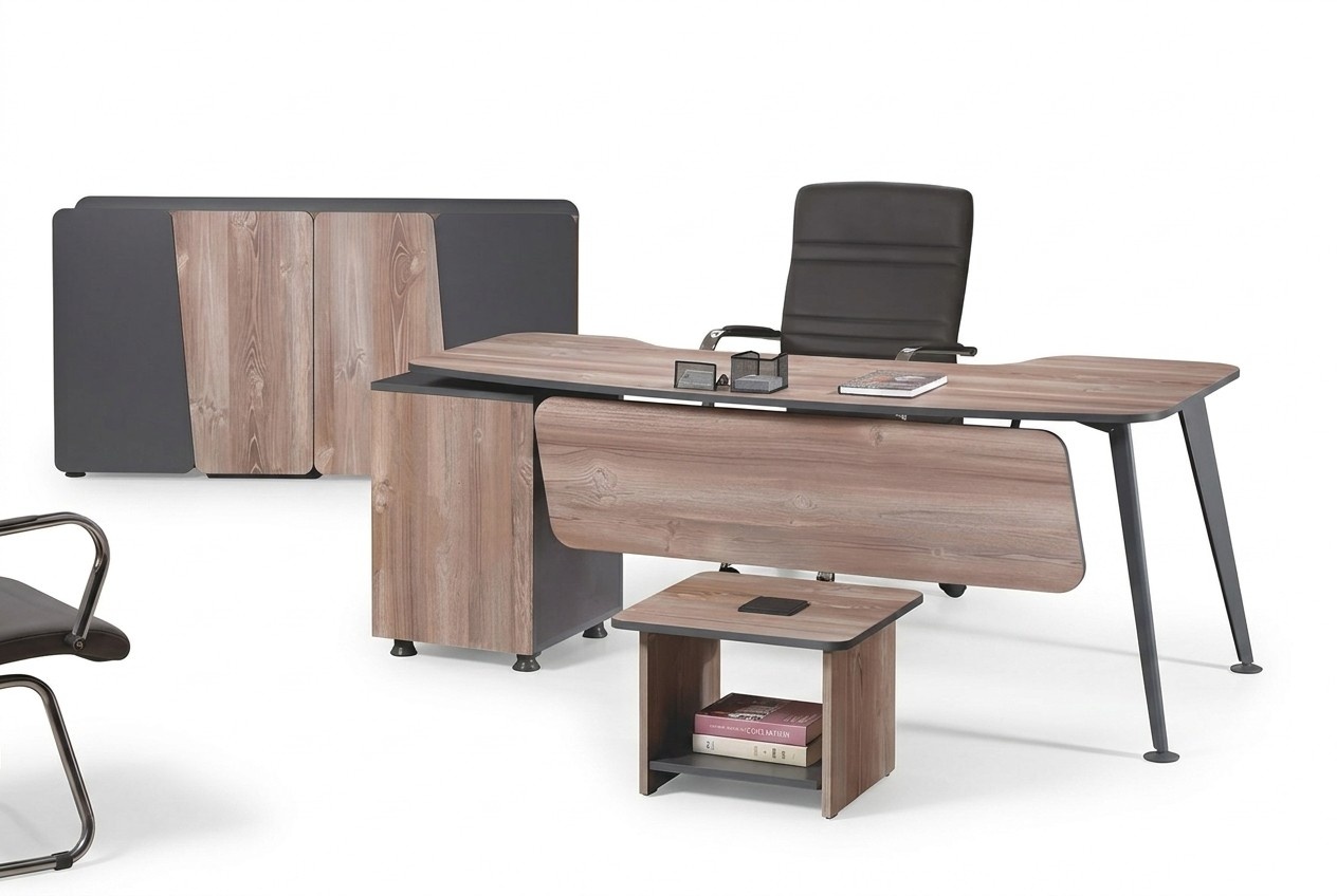 MÃ¶bel BÃ¼ro ArbeitszimmermÃ¶bel Schreibtisch Set 3tlg Holz Braun Tisch