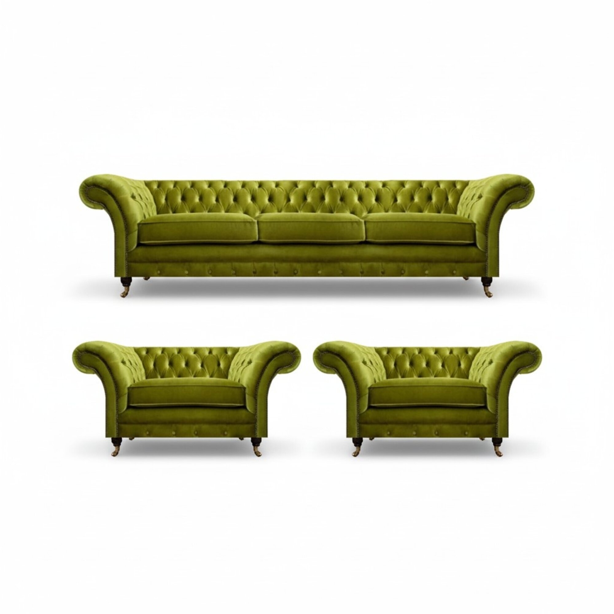 OlivengrÃ¼ne Wohnzimmer Garnitur Chesterfield Polstercouch 2x Sessel 3tlg