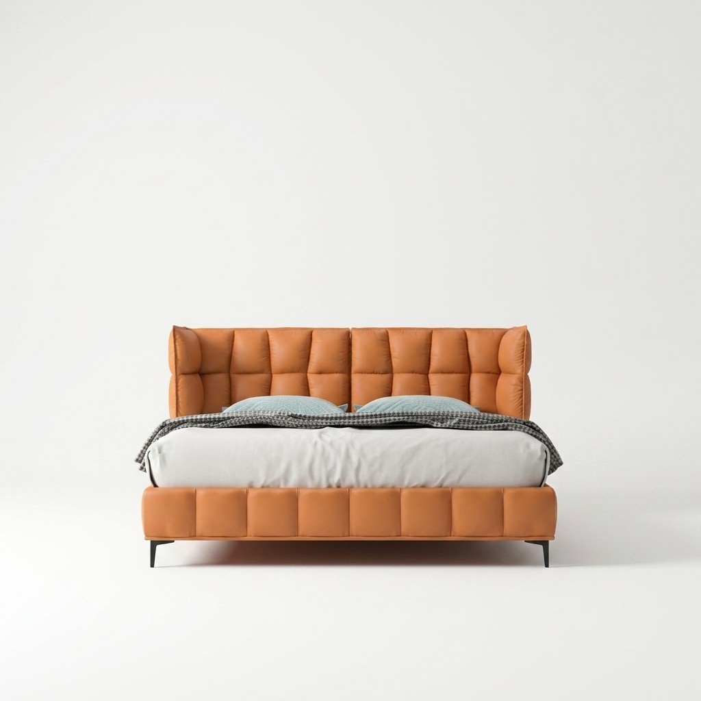 Oranges Doppelbett Schlafzimmer MÃ¶bel Textilbetten Holzgestell Stilvoll