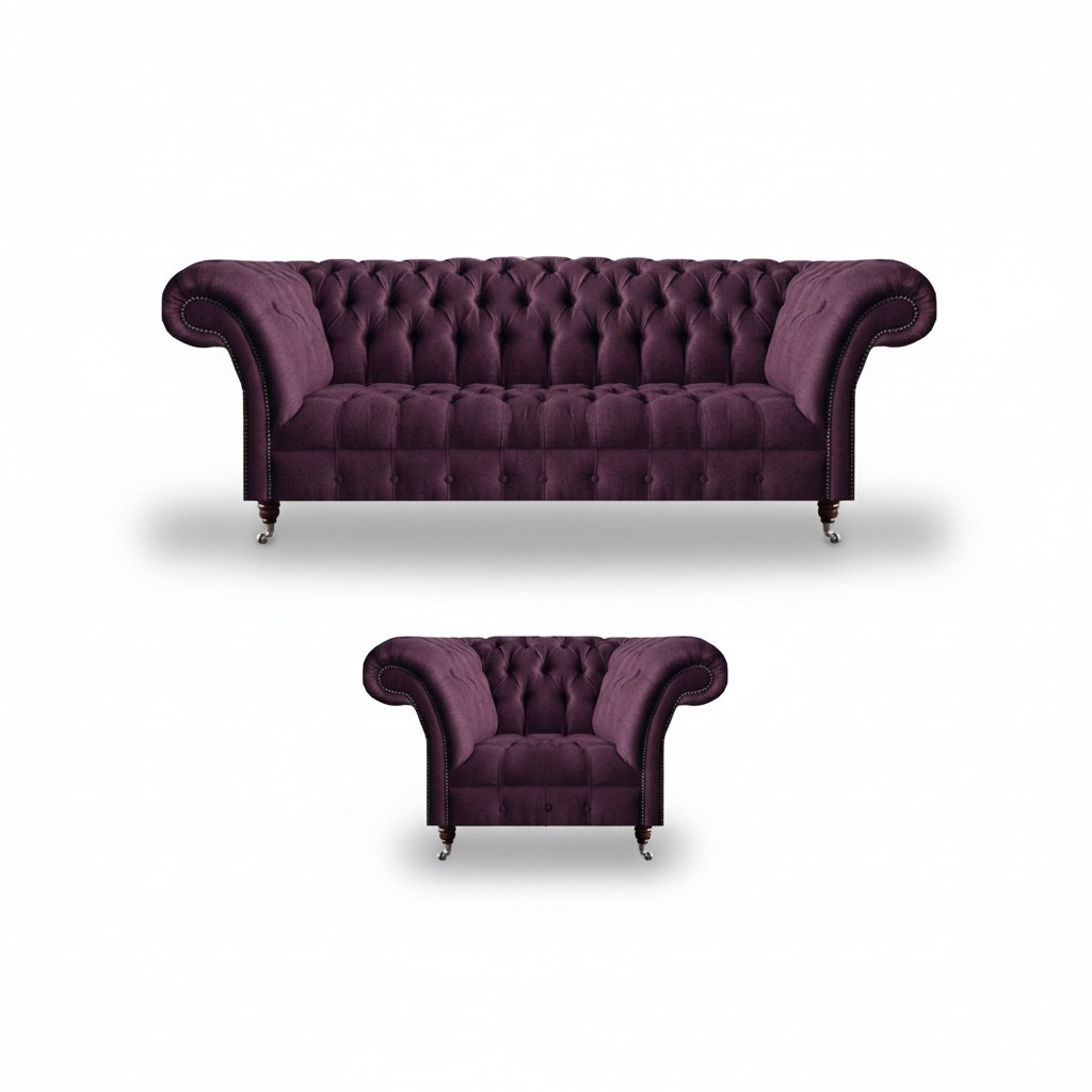 Perfekte Chesterfield Designer MÃ¶bel Luxus Lila Dreisitzer Einsitzer