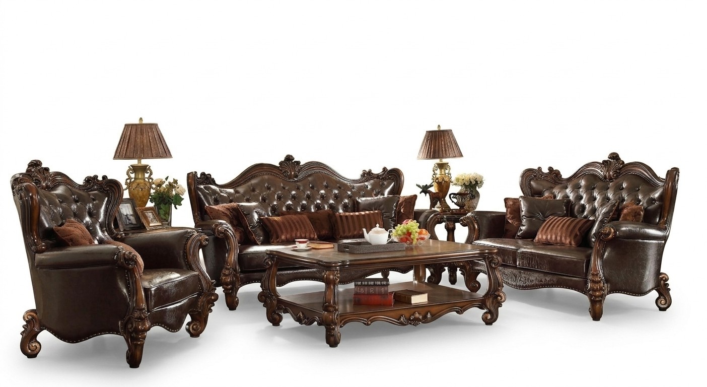 Polster Garnitur Gruppe Holz Geschnitzte MÃ¶bel Sofagarnitur 3+2 Sitz Sofa