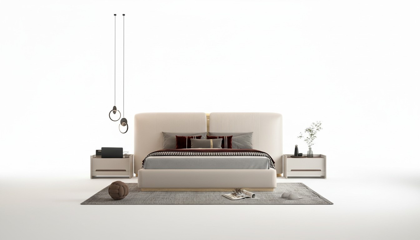 Polsterbett Luxus Design Bett Schlafzimmer MÃ¶bel Beiges Kopfteil Elegant