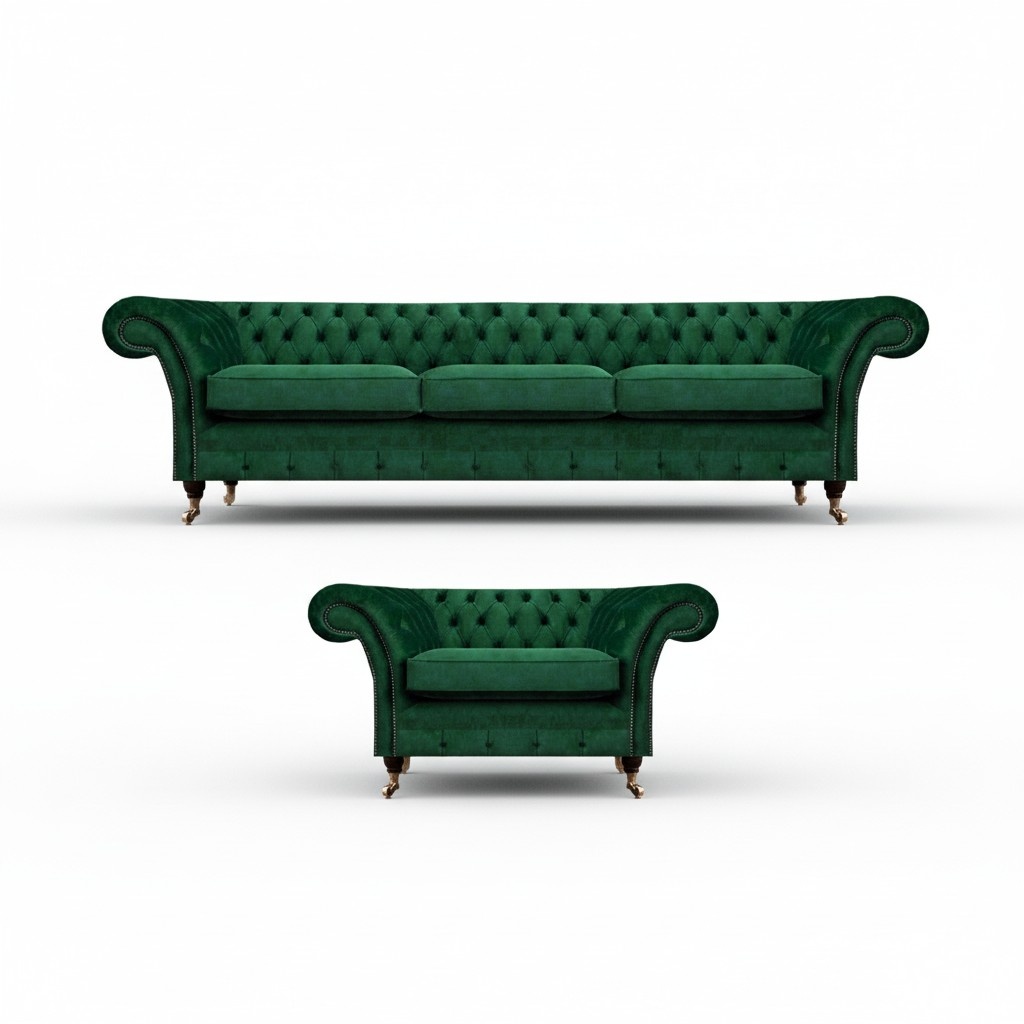 PolstermÃ¶bel GrÃ¼n Sofa Dreisitze Couch Sessel Chesterfield 3+1 Sofagarnitur