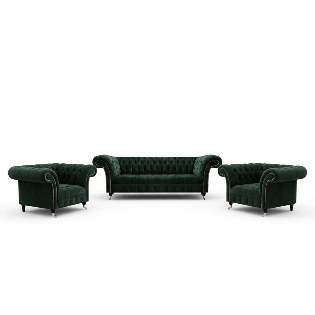 PolstermÃ¶bel LuxuriÃ¶se Designer Sofagarnitur 3+1+1 GrÃ¼n Sitz Textil Chesterfield