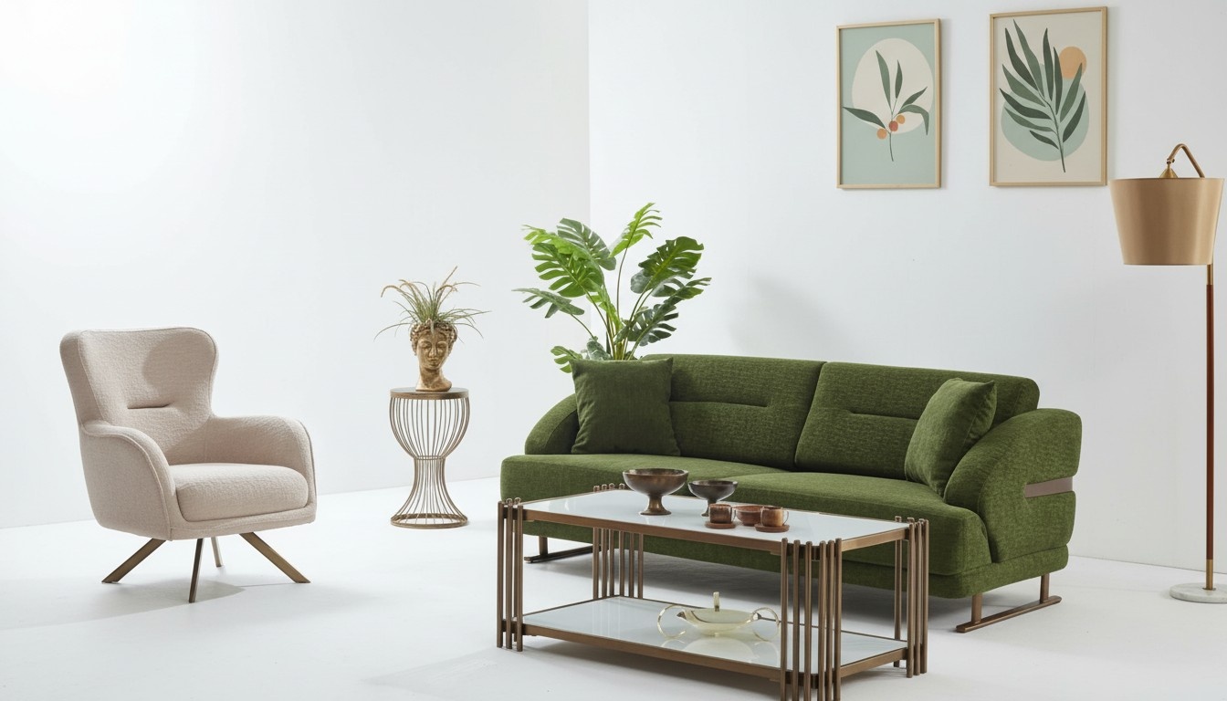 Polstersofa Couchgarnitur Dreisitzer Sessel GrÃ¼n Couch Stoffsofa 2tlg
