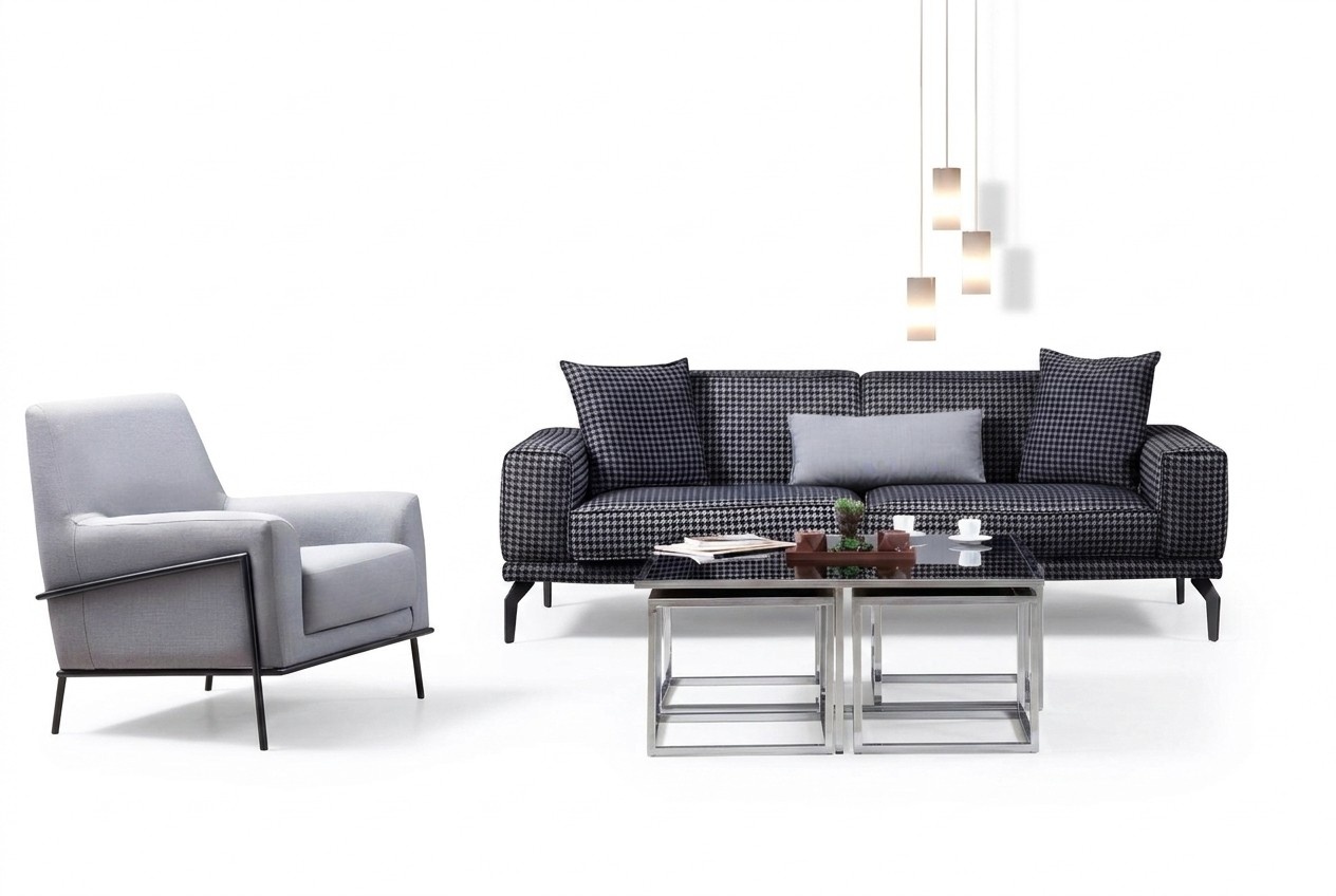 Polstersofa Komplette Couchgarnitur Sofagarnitur Grau Sitzer Stoffsofa