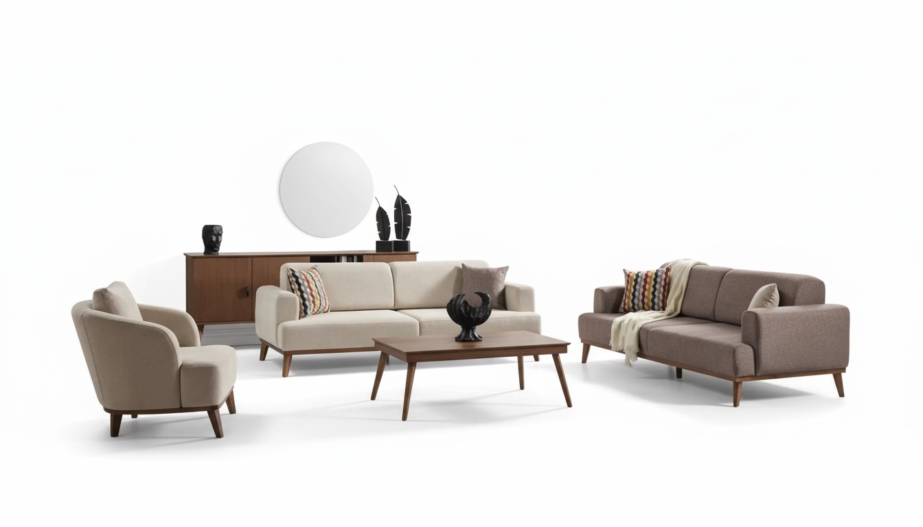 Sofagarnitur Sitzer Sofa Sessel Gruppe Set 4tlg Beige MÃ¶bel Neu