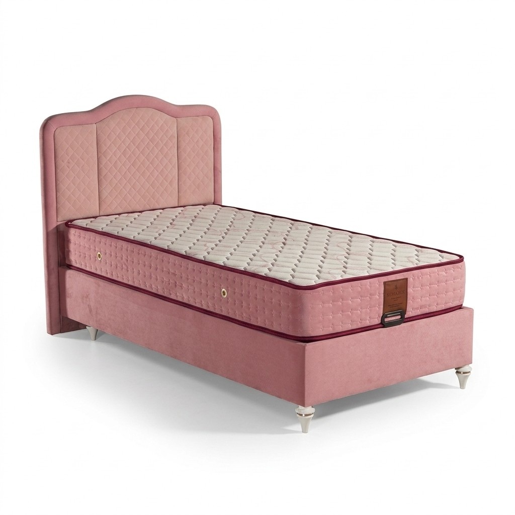 Rosa Bett mit Matratze aus Textil und Holz fÃ¼r Kinder-
