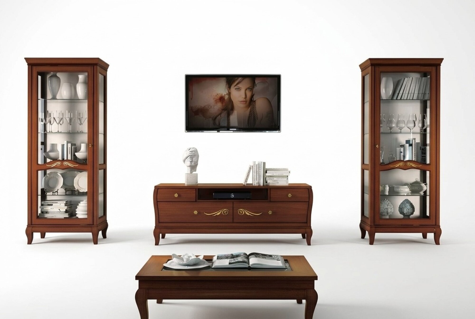 rtv Set 3tlg. Wohnzimmer Vitrine TV Moderne Holz MÃ¶bel Schrank Stil Gruppe