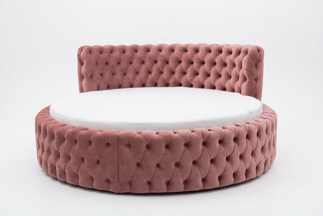 Rundes Samt Bett Chesterfield Luxus Polster Rund Betten Textil Stoff Hotel