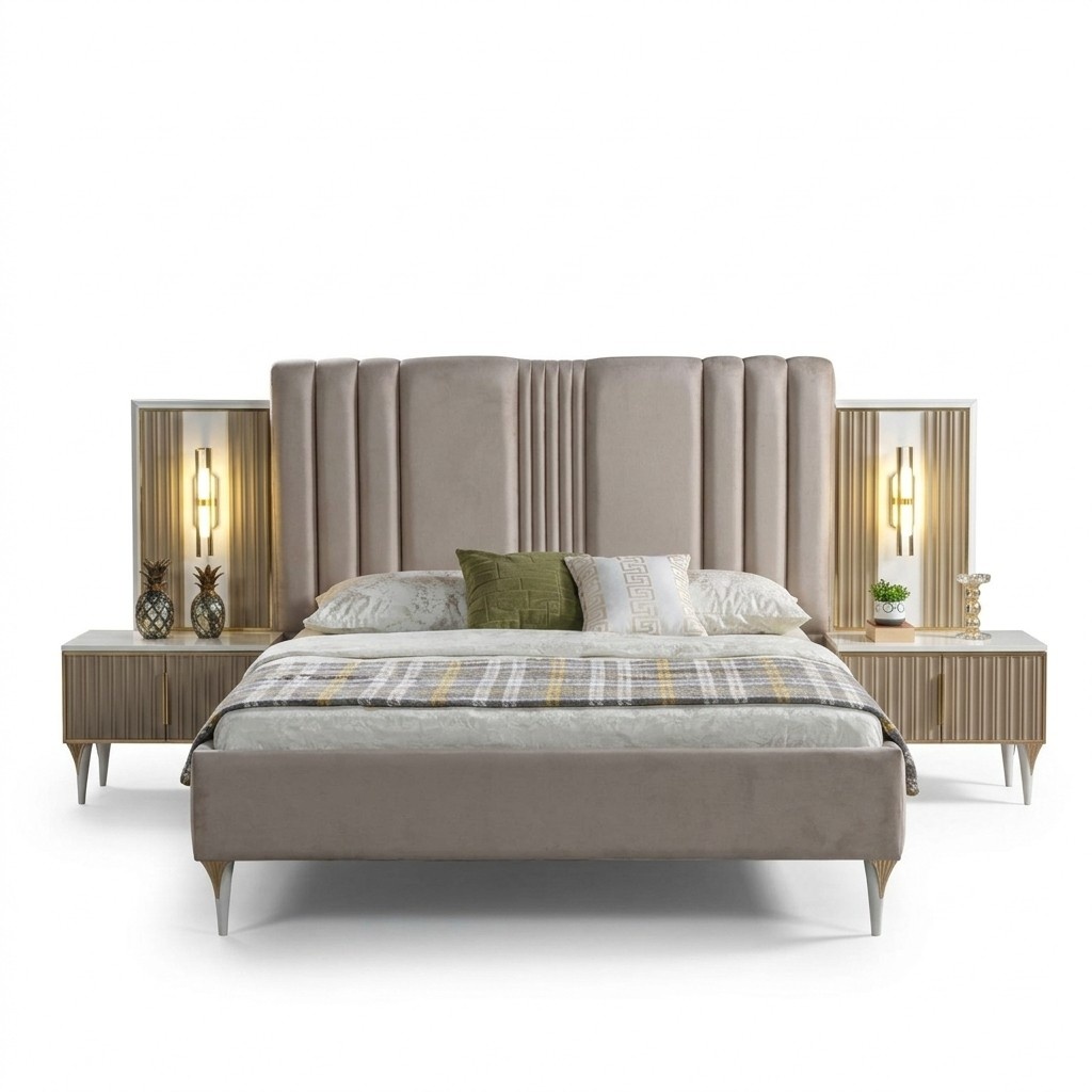Schlafzimmer 3tlg. Bett + Nachttische MÃ¶bel Set elegant