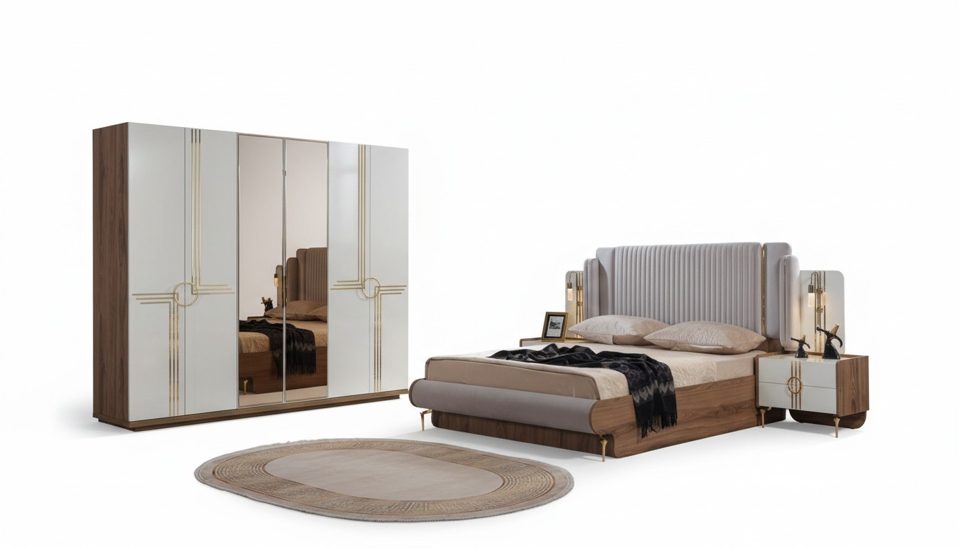 Schlafzimmer Bett 2x Nachttisch Kleiderschrank 4tlg.Komplett Set