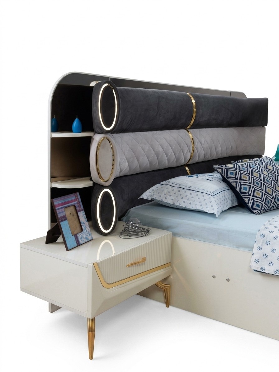 Schlafzimmer Bett 2x Nachttische mit Stauraum im modernen Stil HolzmÃ¶bel Luxus