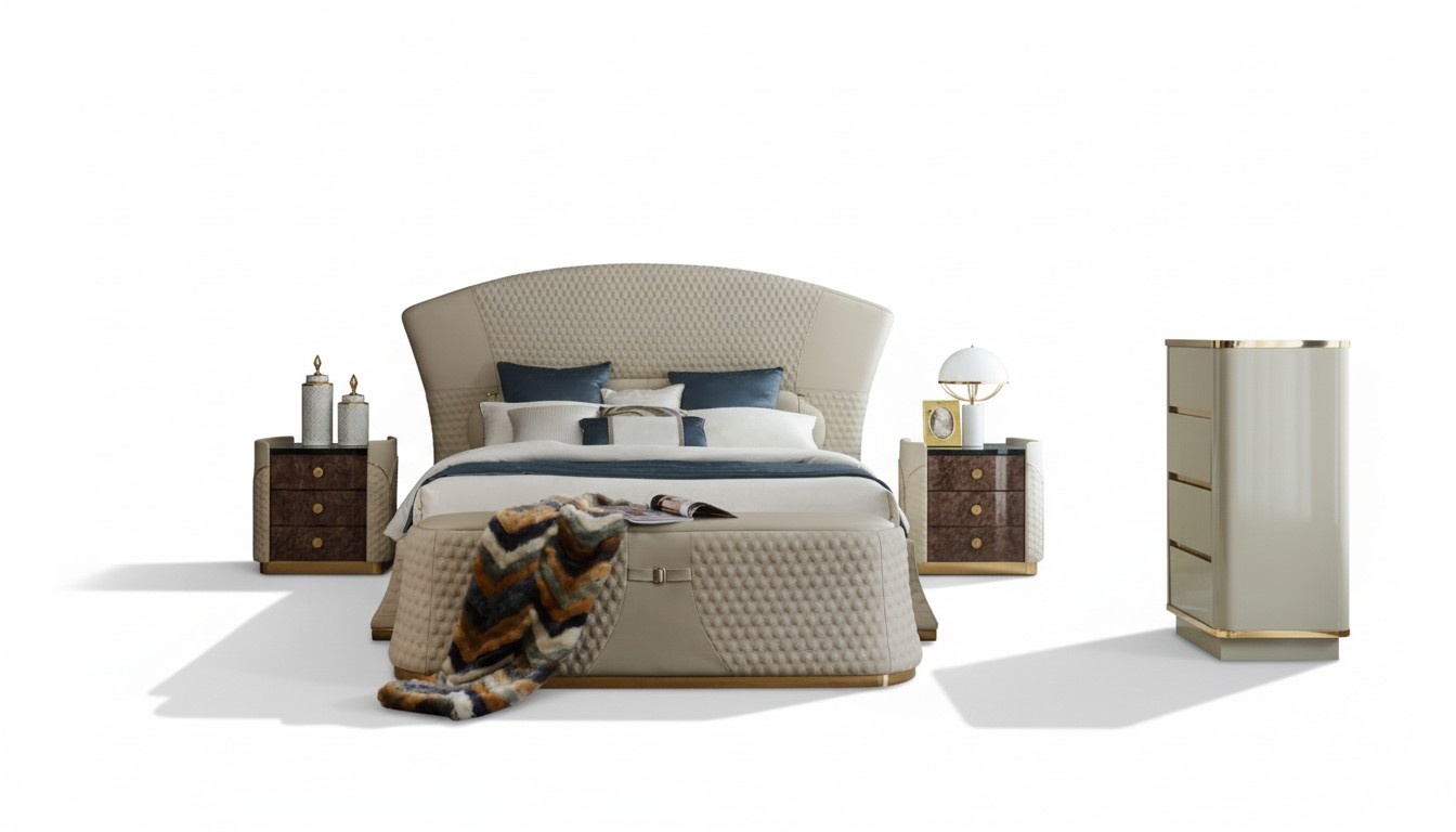 Schlafzimmer Bett Hocker 2x Nachttisch Komplette Sets Leder MÃ¶bel