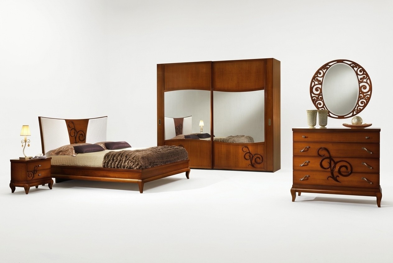 Schlafzimmer Bett Nachttisch Kleiderschrank Kommode Spiegel Luxus Set 6tlg.