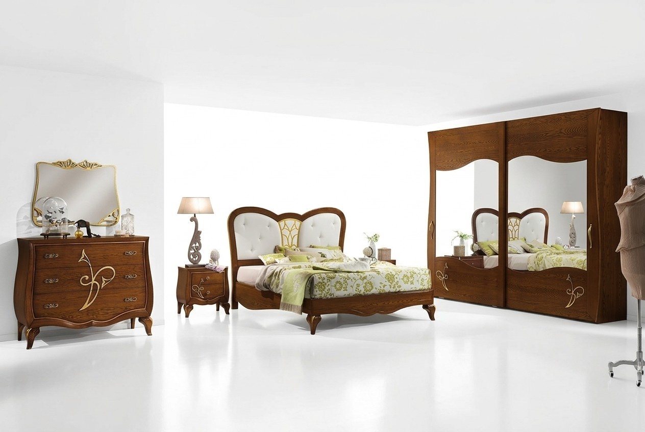 Schlafzimmer Bett Nachttisch Kleiderschrank Kommode Spiegel Luxus Set 6tlg