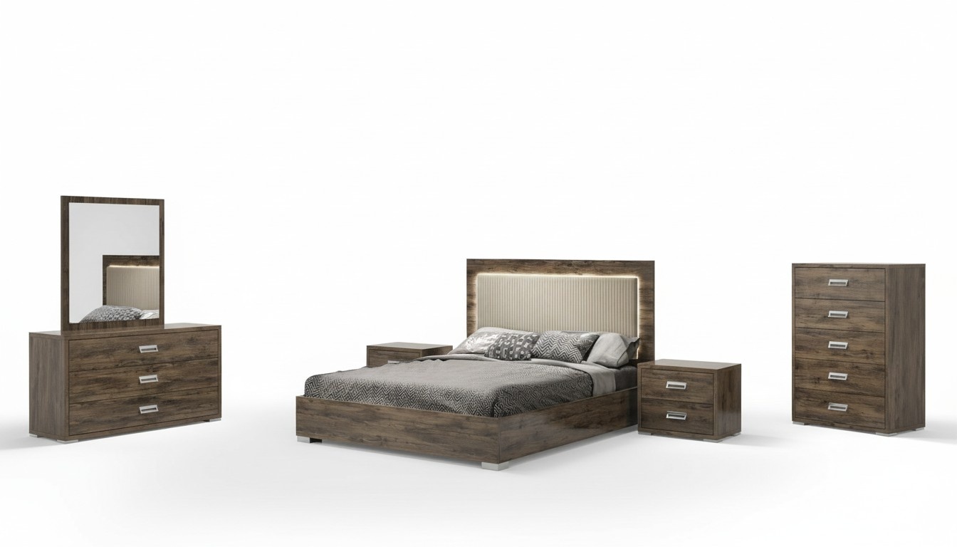 Schlafzimmer Bett Nachttisch Kommode Spiegel Garnitur Gruppe Modern Set 6tlg.