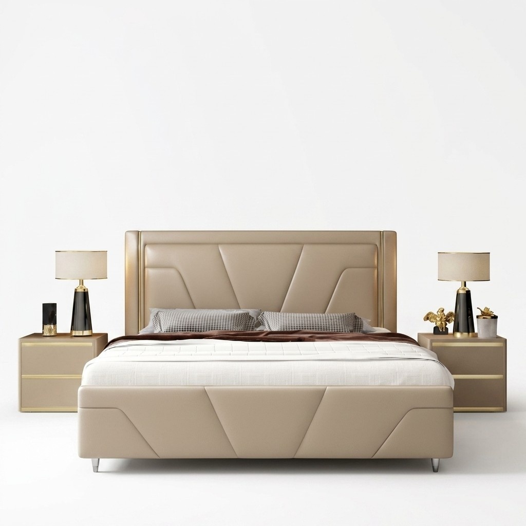 Schlafzimmer Bett Polster Design MÃ¶bel Luxus Doppel Beige Betten Modern
