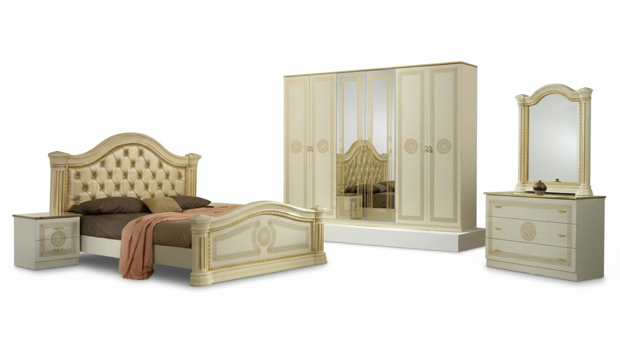 Schlafzimmer Chesterfield Leder Bett 6tlg Design MÃ¶bel Set Nachttisch