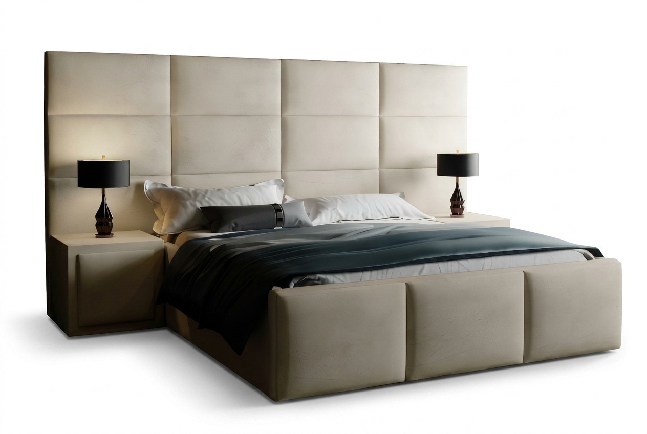 Schlafzimmer Doppelbett Bett 180Ñm Matratze Beige moderner Stil Holz