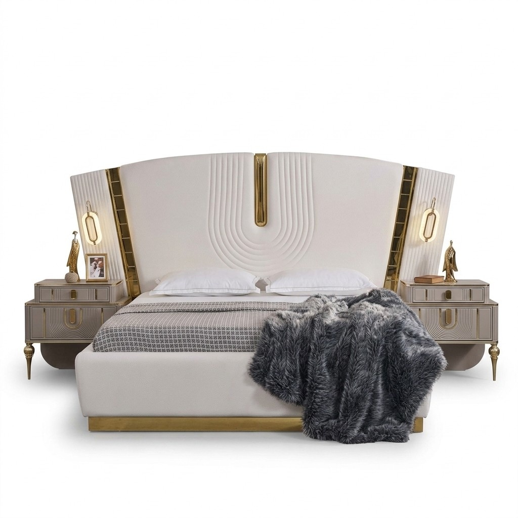 Schlafzimmer Doppelbett Garnitur Bett Nachttische WeiÃ 3tlg Luxus