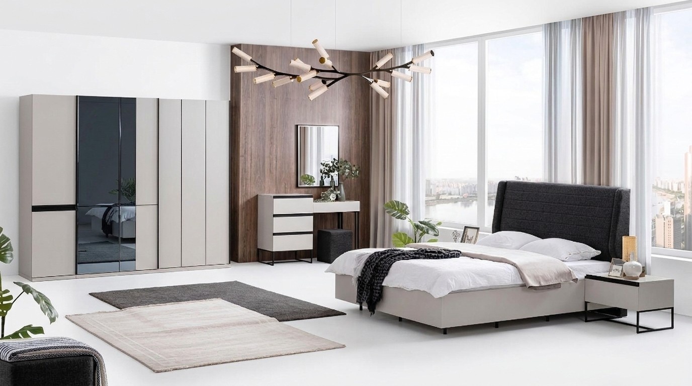 Schlafzimmer Garnitur Doppelbett Bett Nachttische Holz Set 7tlg WeiÃ