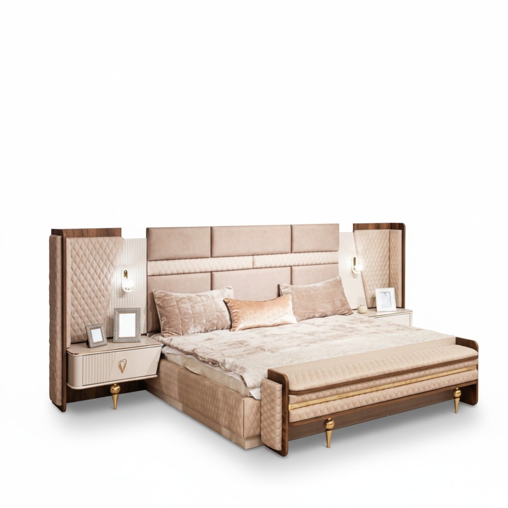 Schlafzimmer Garnitur Luxus Design Bett 2xNachttische Modern Einrichtung