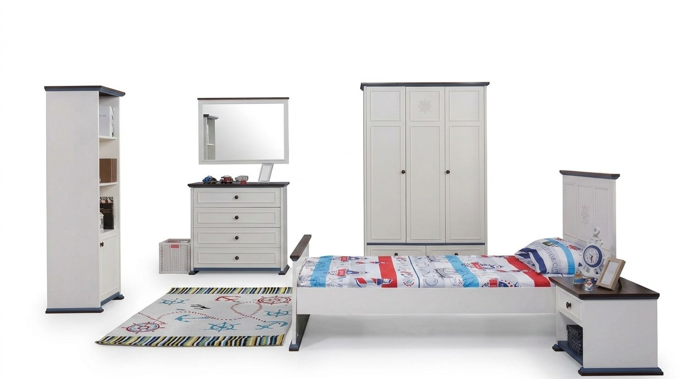 Schlafzimmer Kinderzimmer Set Modern Schrank Kommode Tisch Holz WeiÃ Neu 5tlg.