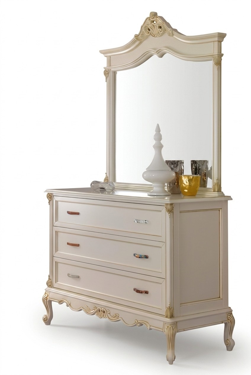 Schlafzimmer Kommode Schrank Klassische Anrichte mit Spiegel Massivholz Elegante Stil MÃ¶bel
