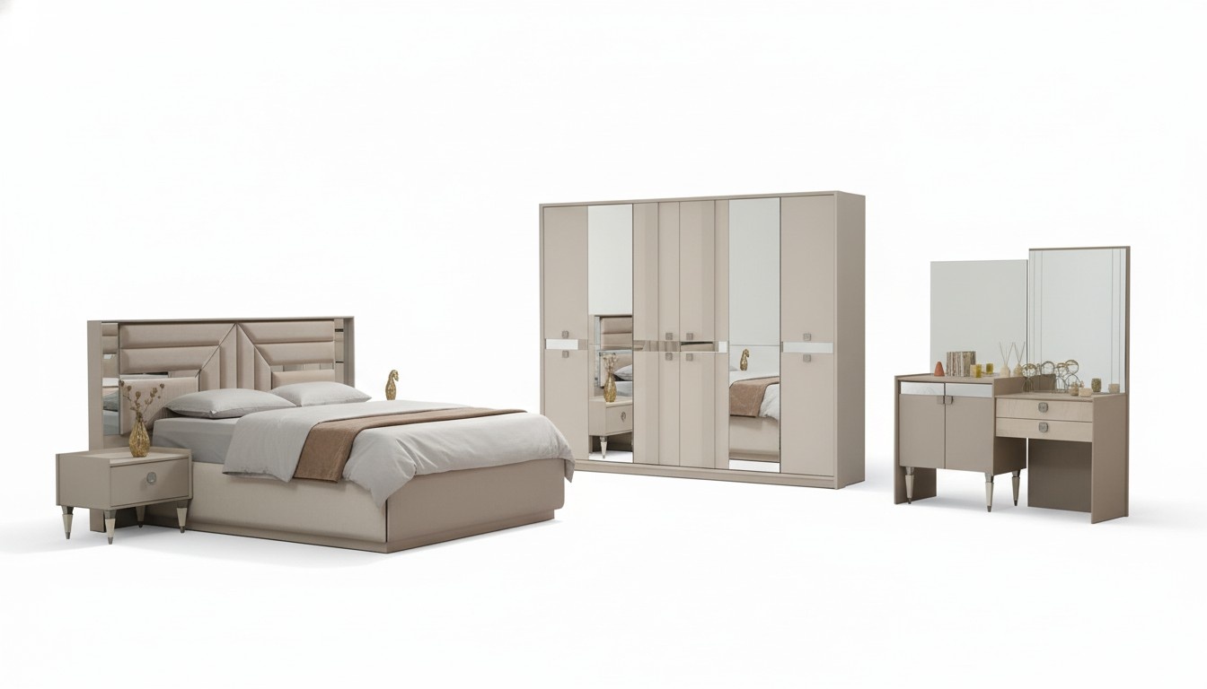 Schlafzimmer Komplett 5tlg Bett 2x Nachttische Kleiderschrank Schminktisch Holz