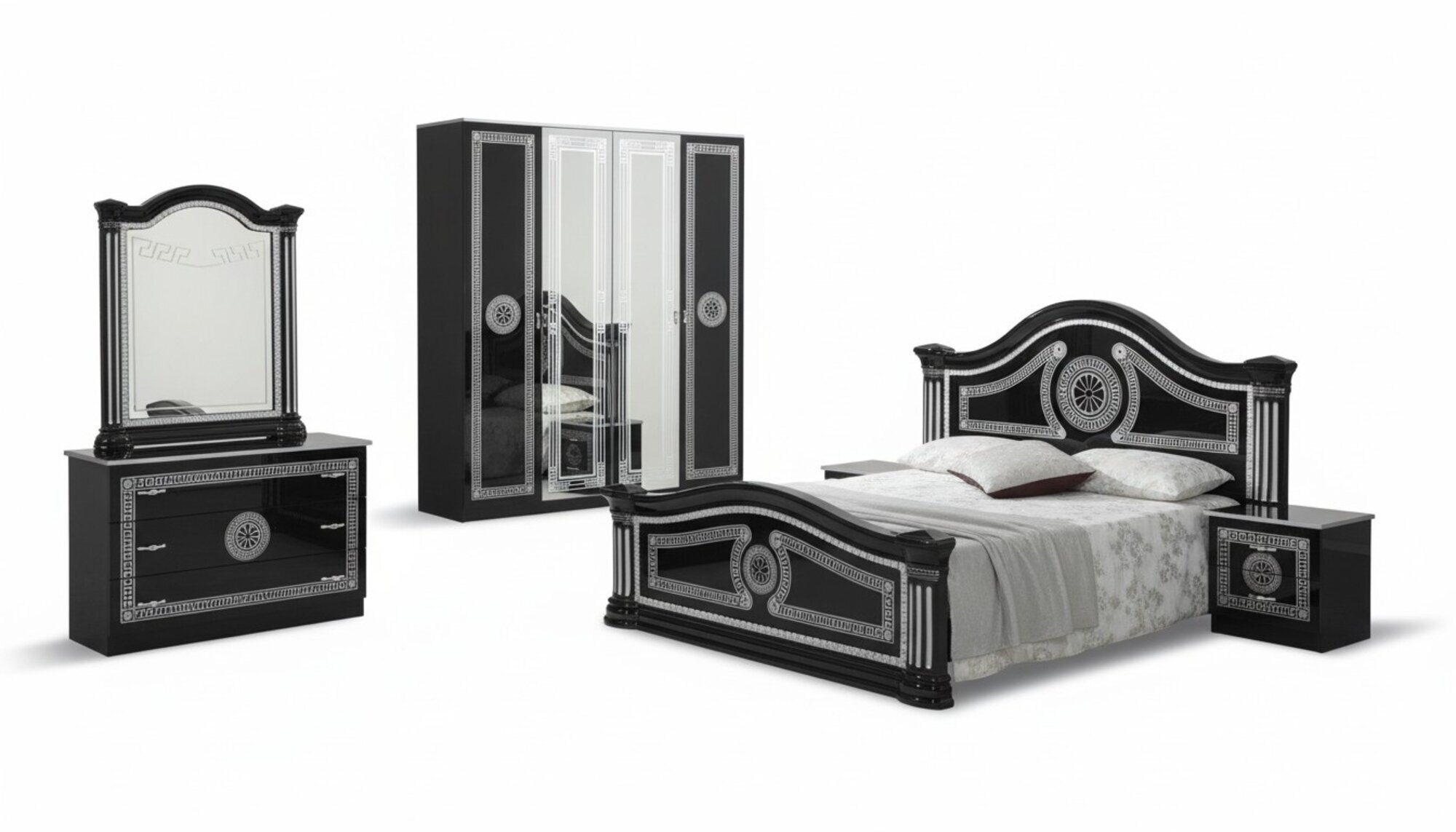 Schlafzimmer Komplett Set KÃ¶nigliches Stil Modrern Bett Nachttisch 6 tlg.