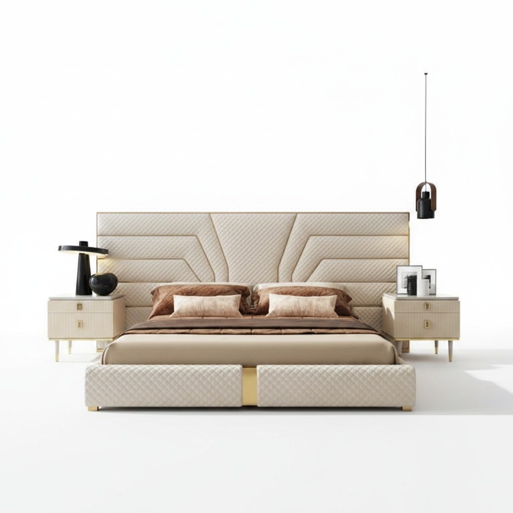 Schlafzimmer Modern Holz Textil Betten Bett Polsterbett Luxus Doppel