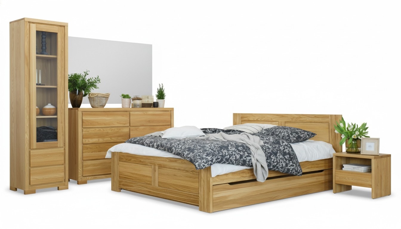 Schlafzimmer MÃ¶bel 3tlg. Set Bett Nachttische 2x Betten Echtes Holz Massivholz
