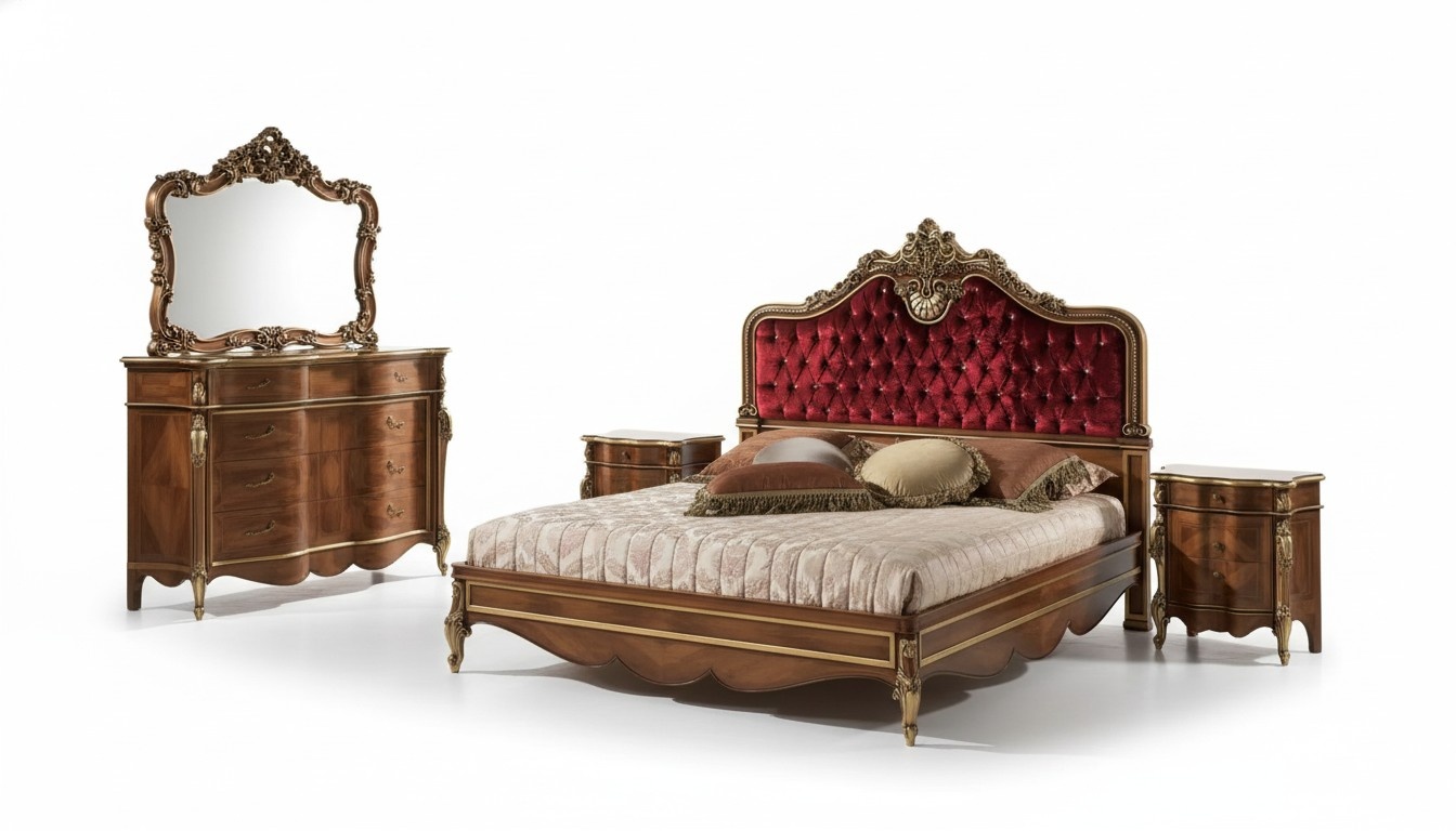Schlafzimmer MÃ¶bel 5tlg. Set Bett 2x Nachttisch Kommode Klassisch Holz