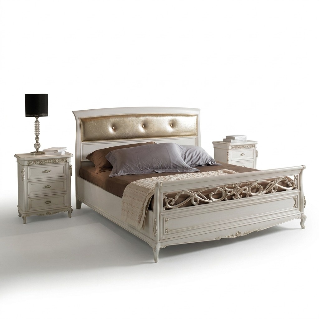 Schlafzimmer MÃ¶bel Einrichtung 3tlg. Set Komplett Bett Nachttischen Italien
