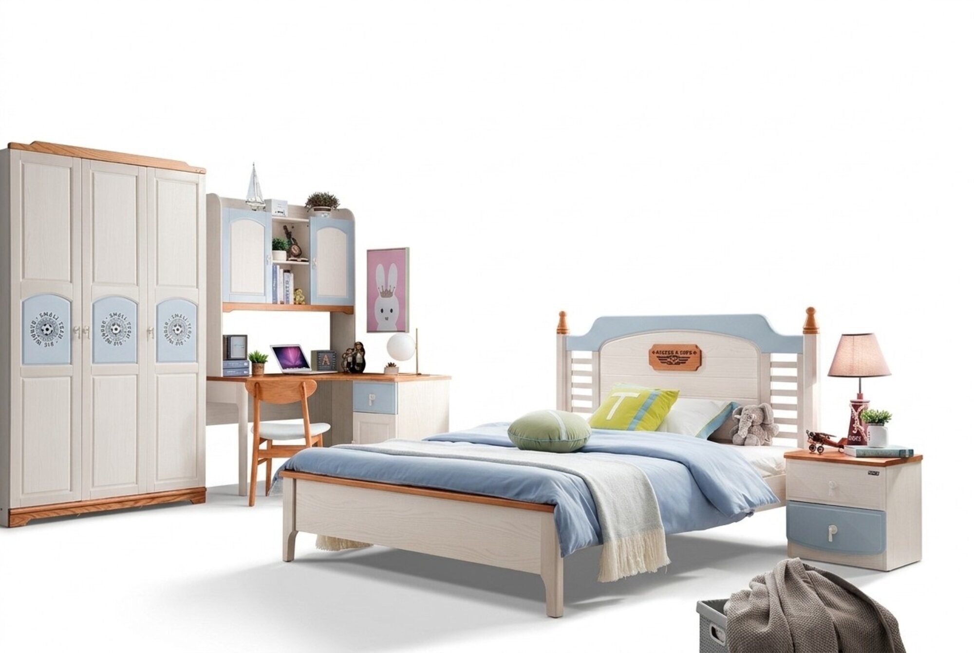 Schlafzimmer Set 5tlg. Bett 2x Nachttisch Schreibtisch Kinderbett Vollholz MÃ¶bel
