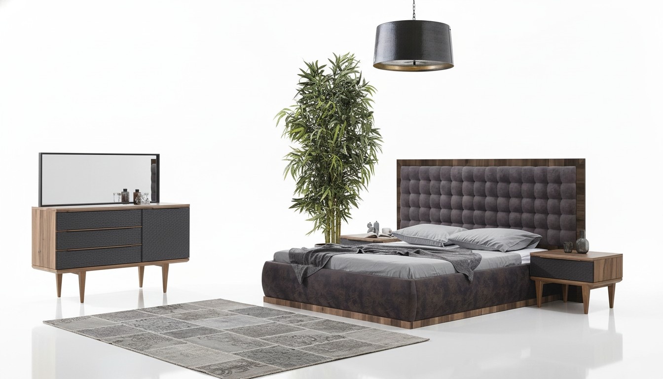 Bett + 2x Nachttische + Kommode + Spiegel Design MÃ¶bel 5tlg Schlafzimmer Set