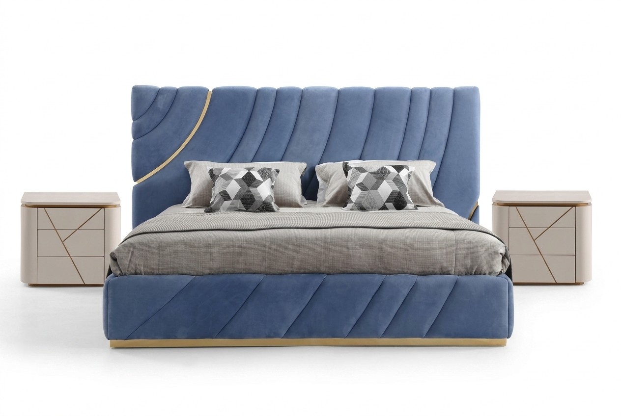 Schlafzimmer set Bett 2x Nachttische 3tlg. Blau neu Modern Komplett Luxus MÃ¶bel