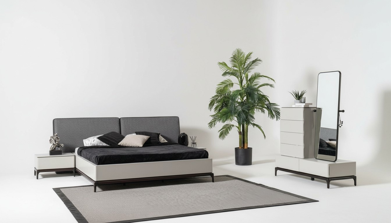4tlg Schlafzimmer Set Luxus Bett 2x Nachttisch Kommode Spiegel MÃ¶bel