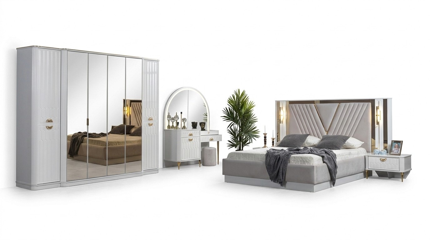 Schlafzimmer Set Bett 2Ñ Nachttische Kleiderschrank 5tlg.Modern neu