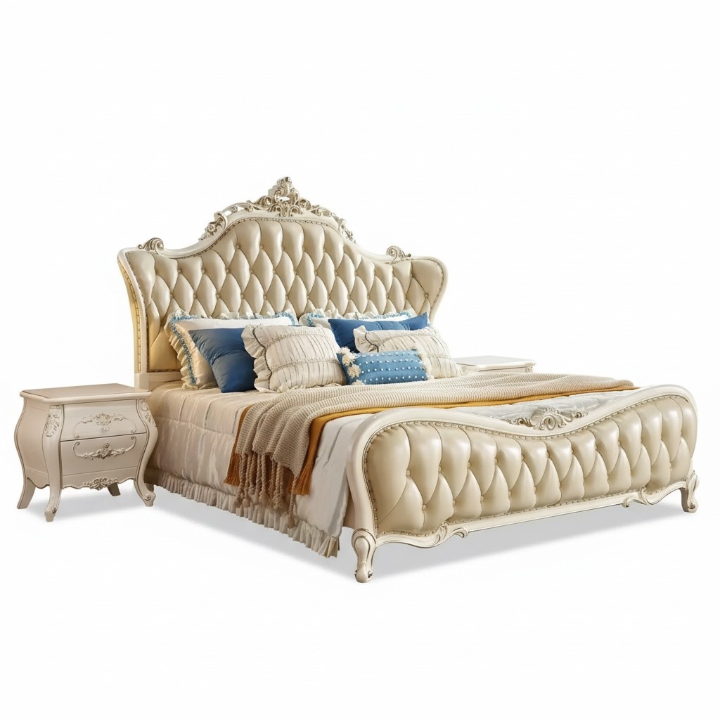 Schlafzimmer Set klassisch Bett chesterfield 2Ñ Nachttische Massivholz 3tlg