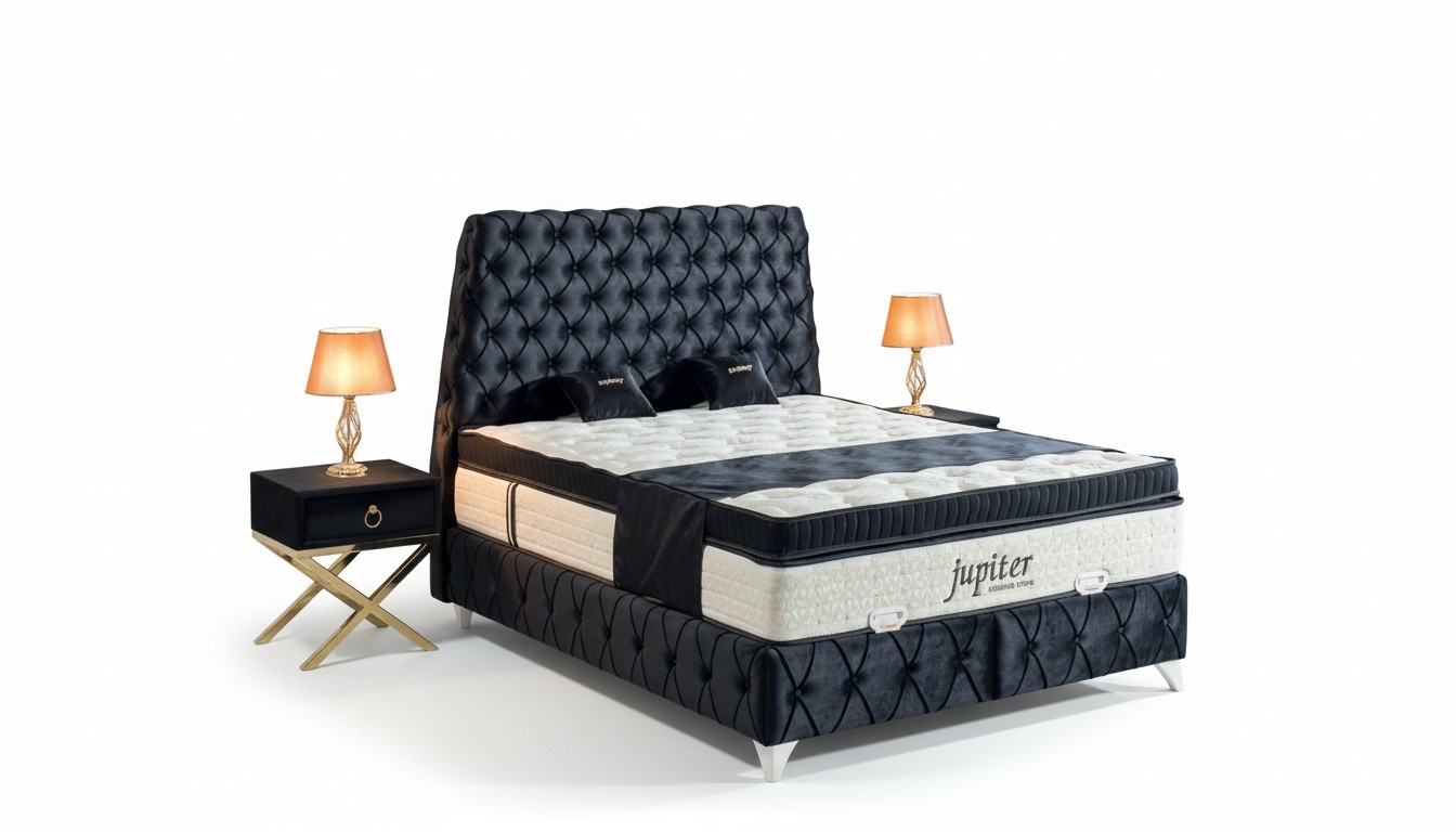 Schlafzimmer Set Schwarz Bett Nachttisch Chesterfield MÃ¶bel Samt 3tlg.
