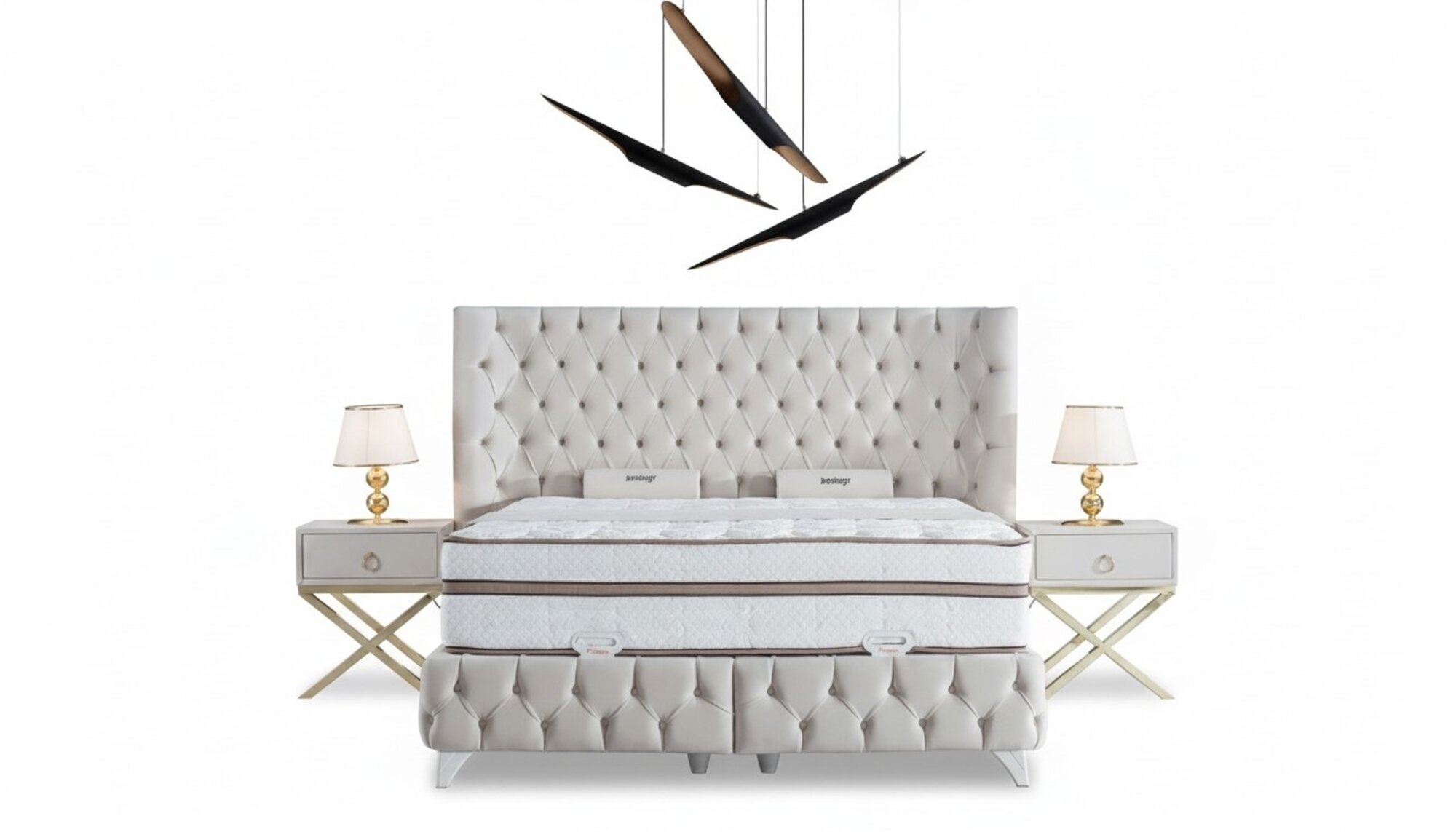 Schlafzimmer Set WeiÃ Boxspring Bett Chesterfield 2x Nachttische 3tlg.