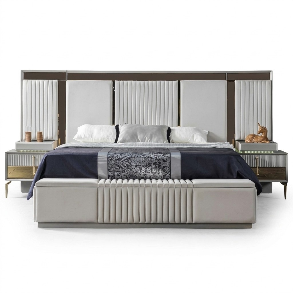 SchlafzimmermÃ¶bel Bett Modern 2x Nachttische Holzgestell Design MÃ¶bel Hochwertig