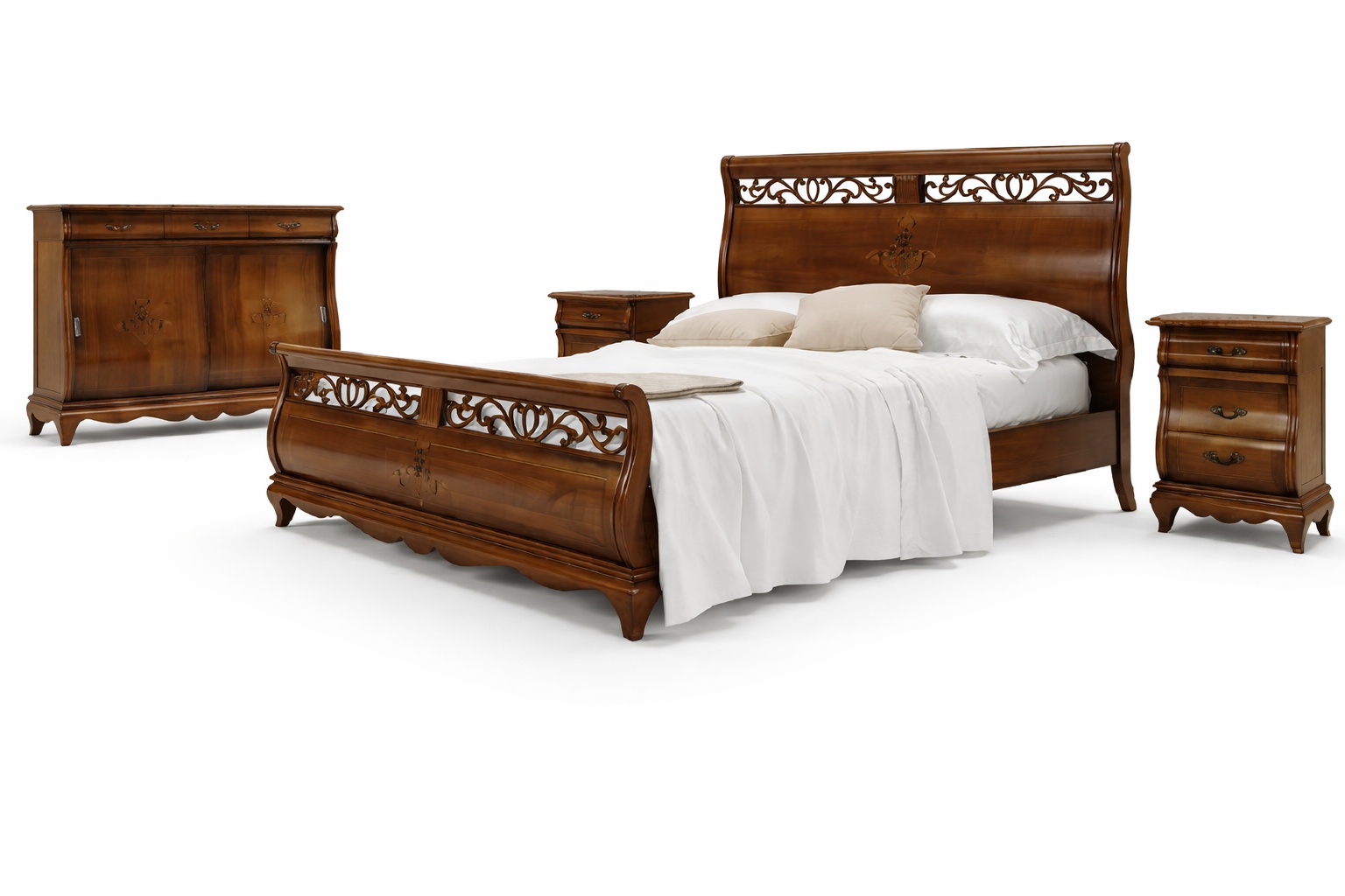 SchlafzimmermÃ¶bel Set 4tlg. Bett 2 Nachttische Kommode Massivholz Design MÃ¶bel