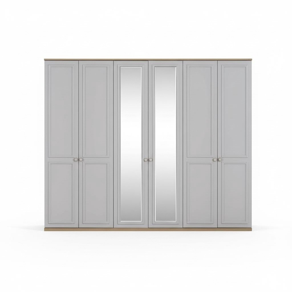 Schlafzimmerschrank Kleiderschrank Schrank Grau Holz Spiegel 6 TÃ¼ren