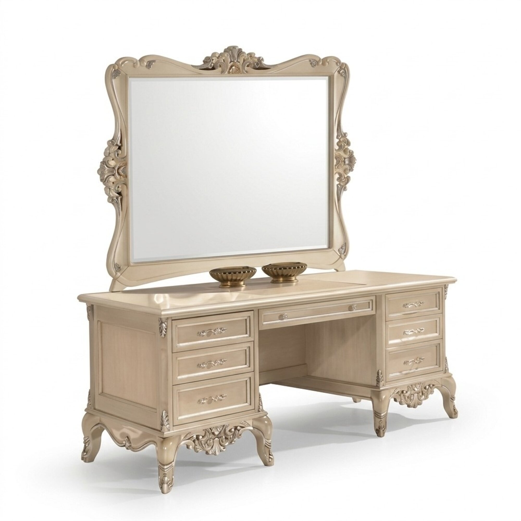 Schminktisch mit Spiegel Schlafzimmer Design Beige MÃ¶bel Holz 2tlg. Neu